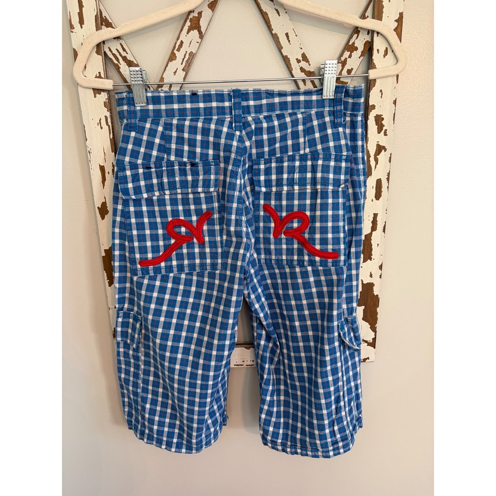 Rocawear Blue White Plaid Cargo Shorts Hip Hop Retro Streetwear Y2K Size 29